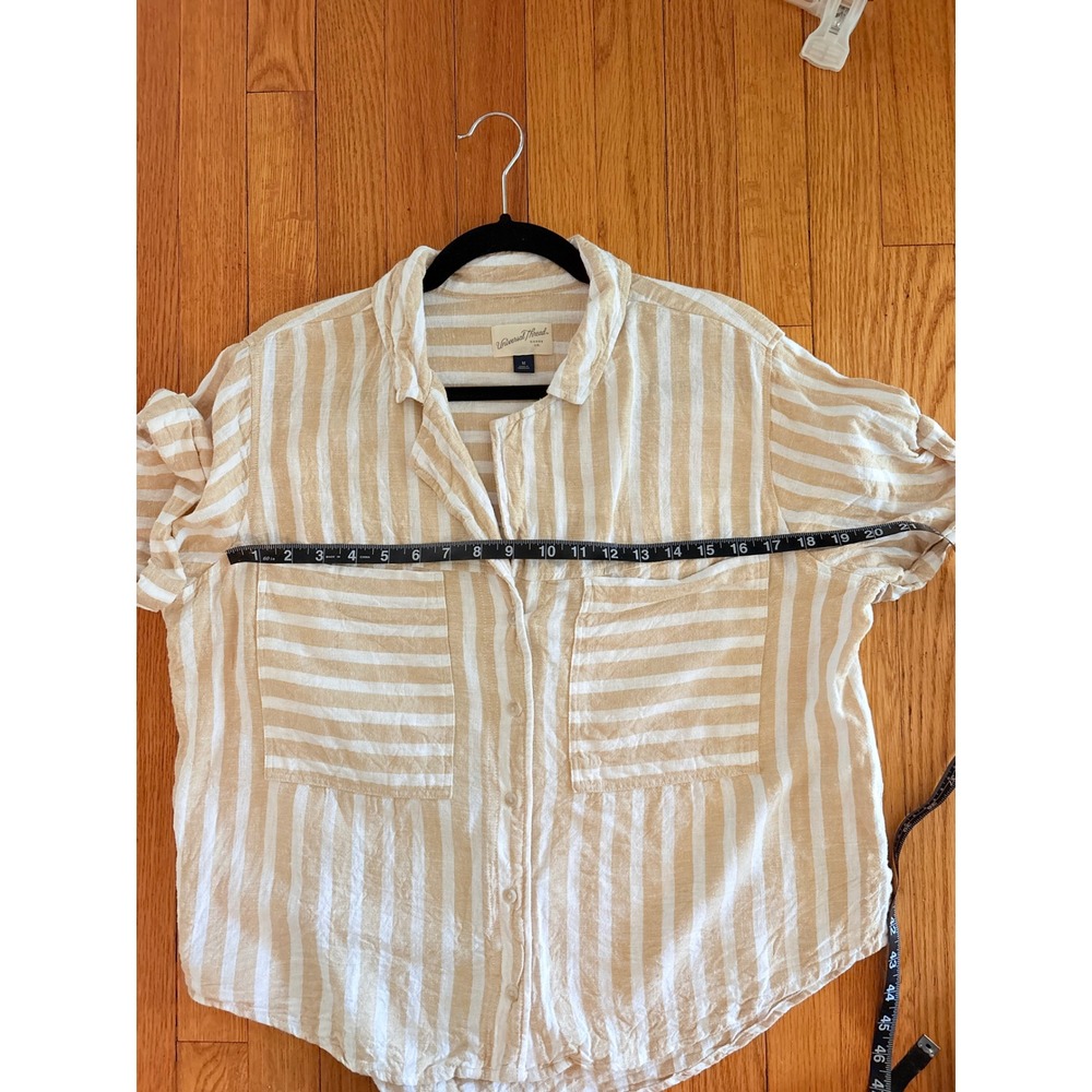 Universal Thread Womens Tan White Striped Linen Blend Button Down Shirt M - Picture 3 of 6